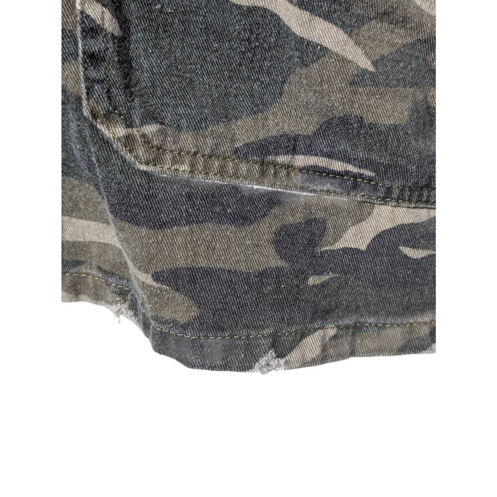 Mystree Shabby Chic Camo Velvet Trim Distressed Button Front Jacket Sz S - Picture 9 of 13